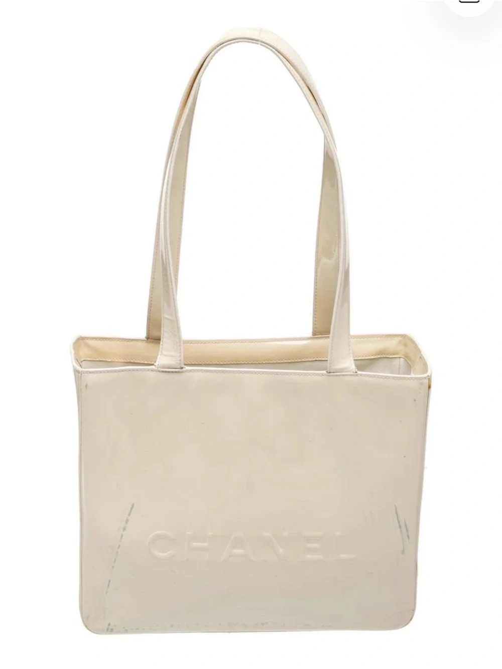 Chanel (Vintage) Cream Patent Leather Tote Bag